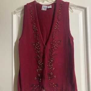 Vintage CHU Red Beaded Embellished Knit Vest
